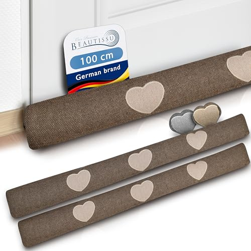 Beautissu 2er Set Zugluftstopper Windstopper Türvorleger Haustür Home Rolle | 100cm lang Braun als Luftstopper Luftzugstopper Zugluft Stopper Kälteschutz Türdichtung Türbodendichtung Tuuli HR