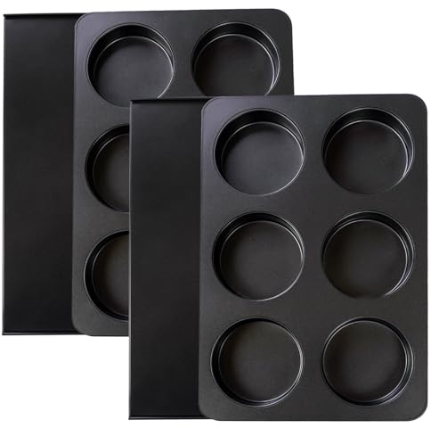Elesinsoz 2 Pcs Muffin Top Pan with Lid, 3.6 Inch Non-Stick 6 Cup Straight Muffin Pan Cupcake Pan, Hamburger Bun Pan for Baking Egg Sandwich Frittata Cinnamon Roll