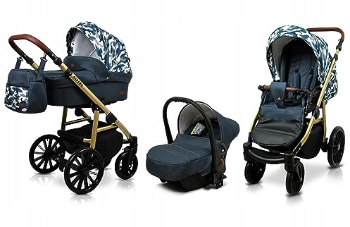 BabyLux® Bambimo Kinderwagen Set 3 in 1 - Aspero - incl. Babywanne, Buggy Sportsitz, Auto-Babyschale - Autositz - Kinderwagenset - Kombikinderwagen mit Wickeltasche, Regenschutz usw.