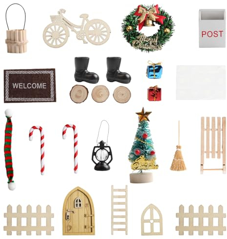 24 Stück Wichieltür Set Weihnachten,Wichteltür Zubehör Weihnachten Set,Wichteltür Komplettset,Miniatur Wichtel Zubehör Weihnachten,Weihnachtswichtel Zubehör,Weihnachtsdeko Set für Kinder Geschenke