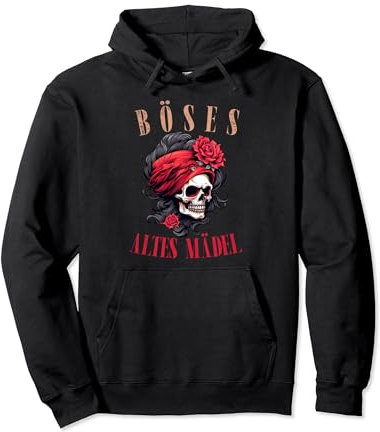 Böses Altes Mädel Totenkopf Schädel Rosen Bikerin Bandana Pullover Hoodie