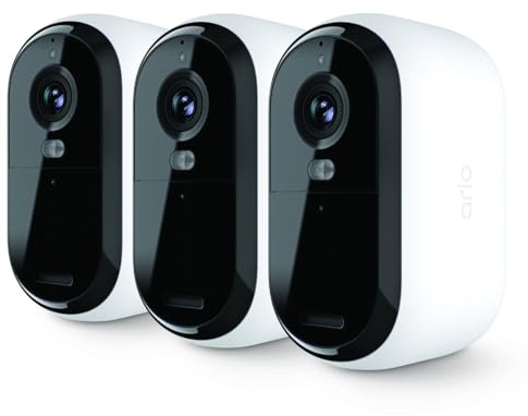 Arlo Essential 2 Akku Überwachungskamera Aussen WLAN, Kabellos, 2K HD Video, Farbnachtsicht, Bewegungsmelder, Sirene, 2-Wege Audio, Smart Home + Arlo Secure Plan Testzeitraum, 3er Set, Weiß