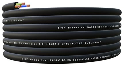 SHPELEC® H05RR-F 3 Core Flexible Rubber Cable - Premium Electrical Wire for Indoor and Outdoor Use - 1.0mm, 1.5mm, 2.5mm 5m, 10m, 20m (1.5mm 3 Core - 4m)