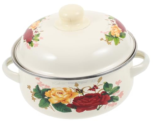 PRETYZOOM Pentola Smaltata con Doppia Maniglia e Coperchio, Pentola per Zuppa Versatile per Cucina a Induzione e Fuoco Accessorio Pratico per Casa, Regali e Uso Quotidiano