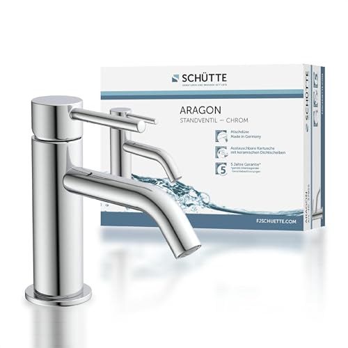SCHÜTTE Grifo de agua fría ARAGON 37955, grifo baño solo para agua fría, grifo de lavabo en el inodoro de invitados, grifo para lavabo pequeño, válvula de pie, cromo