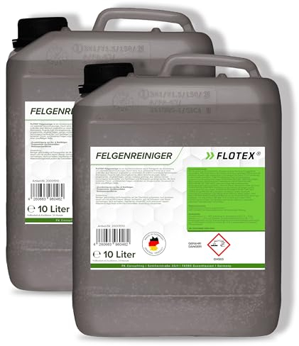 FLOTEX Felgenreiniger für Auto & Motorrad 2x10L | Saurer Felgen Reiniger effektiv gegen Bremsstaub, Flugrost & hartnäckige Verschmutzungen | Felgenreiniger Alufelgen & Stahlfelgen | Made in Germany