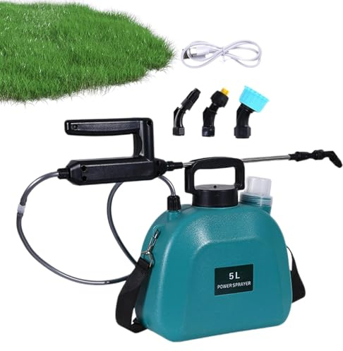 Pulverizador eléctrico de presión de agua de 5 litros, pulverizador eléctrico W-eed con 3 boquillas de niebla, pulverizador eléctrico recargable por USB para riego de césped y jardín con correa de