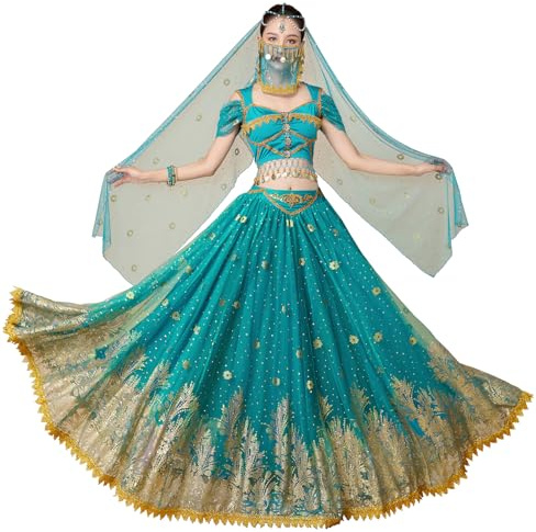 ZYACTU Bauchtanz-Kostüme für Damen, Aladin, Jasmin, Prinzessin, Verkleidung, Party, Halloween, Performance, Kostüme, Cosplay-Outfits