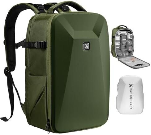 K&F CONCEPT Camera Backpack,Hardshell DSLR Photography Camera Bag with 15-15.6 Inch Laptop Compartment Waterproof Camera Case Compatible for Canon/Nikon/Sony/DJI Mavic Drone (Green)