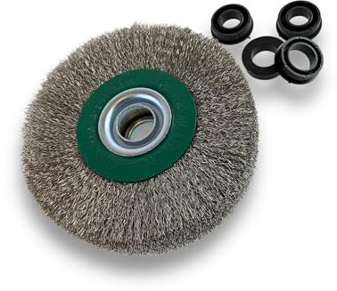 Brosse circulaire INOX | Ø 125 mm | Epaisseur 3 rangs | Fil souple 0.20 mm ondulé | Alésage 16 mm | Touret meuleuse affûteuse ponceuse | Brossage décapage polissage dérouillage | Kibros 234128IV