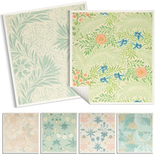 6 - Pack Swedish Kitchen Dish Cloths - Reusable Paper Towels for Counters & Dishes - Eco Friendly Cellulose Sponge Cloth - Assorted (Flower Pattern)