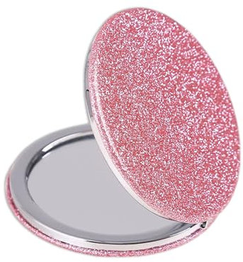 KGDUYC 1 Pezzi Specchio Compatto- Specchio Tascabile Glitter Mini Specchio Rotondo per Trucco Pieghevole Palmare su 2 Lati Ingrandimento 1x/2x Per Ragazza,Compatto Pieghevole,Specchio da Viaggio