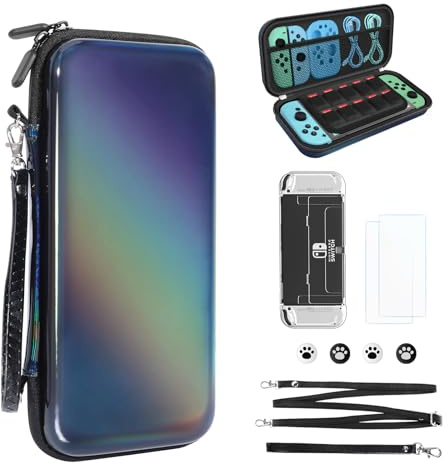 JYPS Tragetasche Kompatibel mit Nintendo Switch OLED, 10 in1 Neue Hartschalentasche Switch Tasche Bundle mit Griff, Tragbare Reisetasche mit Bildschirmschutz, Schutzhülle&Mehr Zubehör(Schwarz)