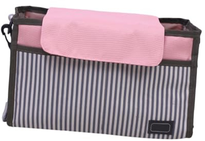 KOMBIUDA 1stück Wasserdichter Buggy Organizer Für Junge Mädchen Praktische Kinderwagentasche Mit Rosa Streifen Zur Aufbewahrung Von Windeln Getränken Und Spielzeug Für Unterwegs
