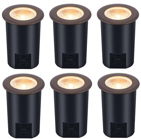 [6 Pack] CLOUDY BAY 9W LED Landscape Well Lights,2700K/3000K/3500K/4000K/5000K Selectable,Low Voltage 12V/24V Ground Lighting,Waterproof Outdoor In Ground Lights for Uplights,Bronze
