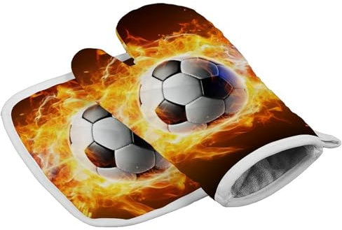 Gants de cuisine personnalisés résistants à la chaleur pour femme - Motif ballon de football brûlant - Pour cuisine, barbecue, grill, Thanksgiving, pâtisserie