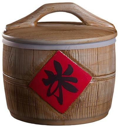 Ceramic Rice Container Rice Dispenser, Ceramic Rice Cylinder with Lid, Classic Food Storage Porcelain, Food Airtight Storage Jars For Flour, Rice, Nuts, Snacks(Wood Color 1,32*38cm/12.5*15in)