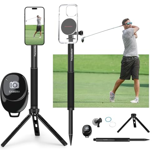 PrecisionMaster Trépied & Monopode Golf, Perche Magnétique Film Golf 135cm Réglable Aluminium, Aide Entraînement Swing Golf Compatible MagSafe iPhone Android