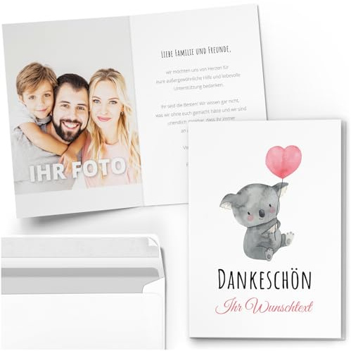 10 Dankeskarten Klappkarten Set A6 - personalisierte Danksagungskarten Danke Hochzeit Geburtstag Taufe Konfirmation Kommunion Jugendweihe Umschlag 03