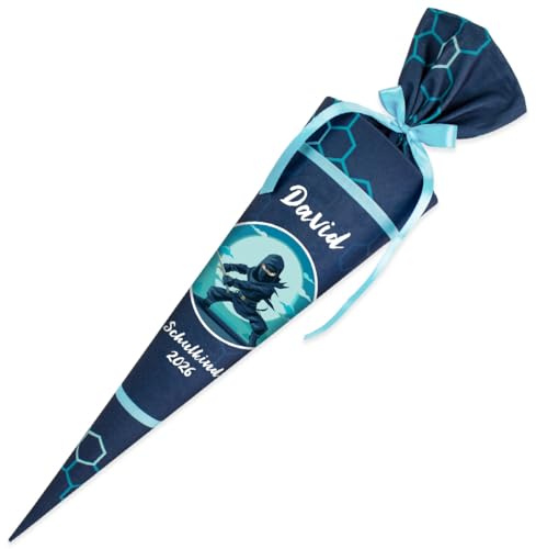 Deine Schultüte aus Stoff Kuschel Velvet Wunschmotiv individualisierbar mit Wunschname personalisierbar 70 cm 85 cm – Jungs (70 cm ohne Kissen, Modell 3: Ninja)