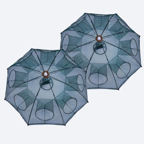 2 Pack Foldable Crawfish Trap, Collapsible Crawfish Trap with Escape Vents, Portable Lobster Trap Bait Box Fishing Nets for Fish/Crab/Shrimp/Crawdad, Upgrade Large Space,Bait Bag/Bait Box/Rope