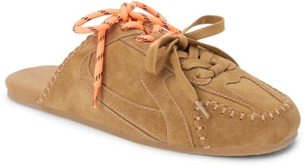 ETPSJKR Sneaker Mules for Women Round Toe Lace up Slip on Suede Mule with Two Tone Laces Closed Toe Casual Backless Flats Shoes(Brown,7)