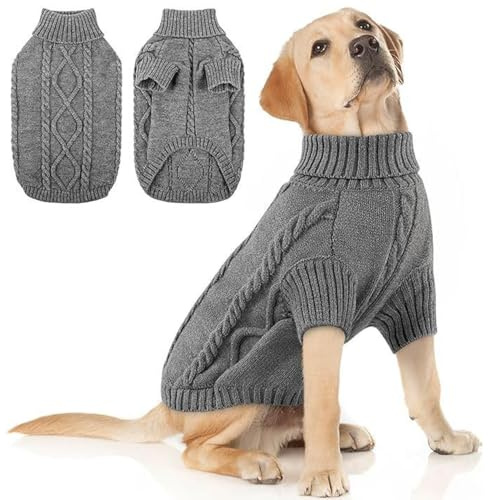 CEASELESLY Hunde Pullover Strick – Warmer Winter Hundemantel mit Rollkragen, Weicher Strickpullover für Kleine, Mittelgroße und Große Hunde (Dunkelgrau L)