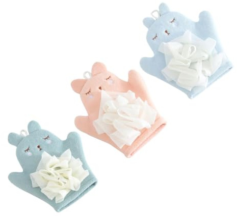 FOMIYES Moufles de Bain pour Bébé en Fibre 3 Pièces Moufles Exfoliant Léger et Amusant Bain des Garçon et Filles