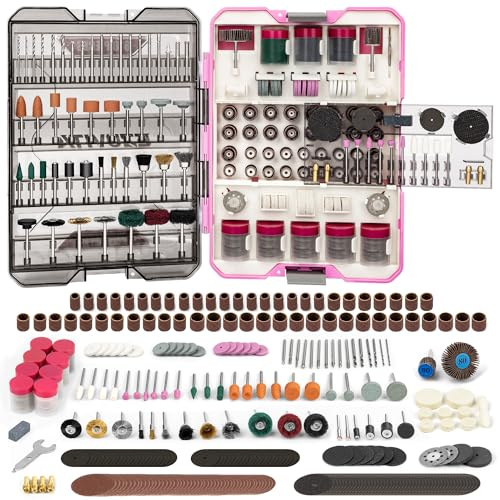 EZUVITA 618PCS Rotary Tool Accessory Kit, Fits Dremel Rotary Tools, Universal Fitment for Polishing, Sanding, Cutting, Drilling, Engraving, Grinding with Portable Tool Storage Case (Pink ）