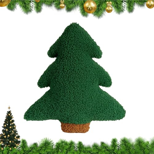Scinzene Weihnachtskissen 30cm Tannenbaum Kissen Dekokissen Weihnachten – Weiches Plüsch Kissen Tannenbaum für Sofa Bett Wohnzimmer – Kuscheliges Weihnachtsdeko für Winter und Feiertage