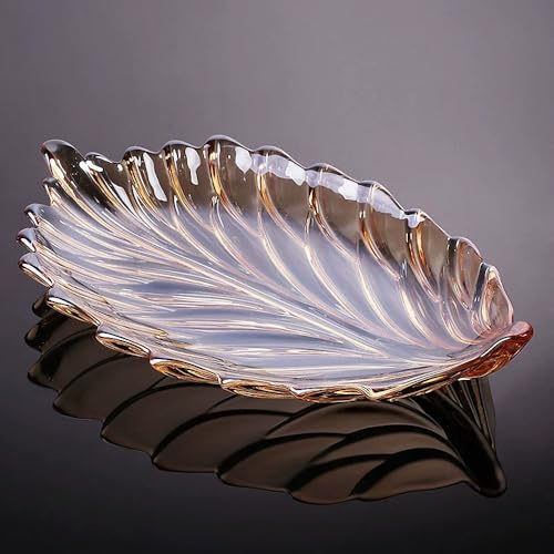 Puremagics Creative Gold Hand Painted Crystal Glass Leaf-Shaped Decorative Bowl -12.2 inch Diameter Fruit Display & Kitchen Table Centerpiece. (Gold)