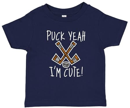 Puck Yeah I'm Cute Hockey Toddler T-Shirt 3T Navy Blue