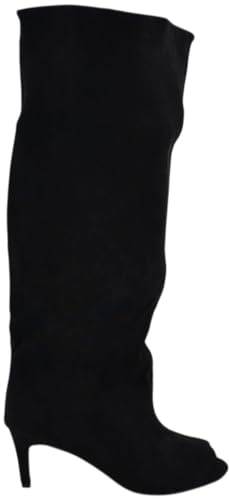 Stivali Slouchy Donna Arricciato in Camoscio Nero Spuntato Open Tee con Tacco Spillo 5 cm e Gambale Over (41 EU)