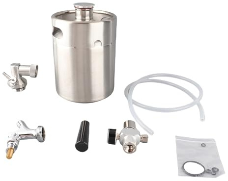 Kit de de barril de cerveza casera de acero inoxidable de 2L con regulador de CO2, dispensador de cerveza portátil para elaboración casera, barra de fiesta plateada