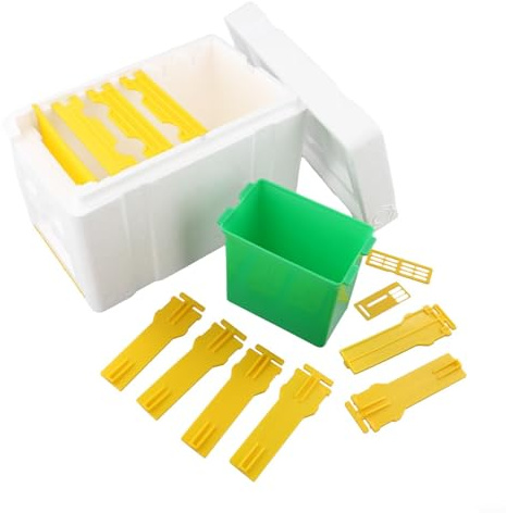 Niceminiwall Queen Bee - Caja de apareamiento para mini colmena de núcleo, casa de abeja de espuma lavada con cedro, 24 x 16,5 x 15 cm, blanco/amarillo/verde, herramienta de polinización y cría para