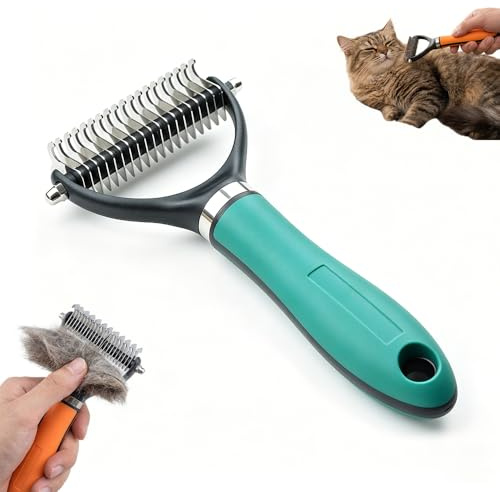Katzenbürste Hundebürste, 2026 Neu 3-in-1 Pet Grooming Brush mit Mittel bis Langhaar, Tierhaarentferner Deckhaarschutz Und Knoten Entfernen Unterfellbürste Hunde für Fellwechsel (Grün)