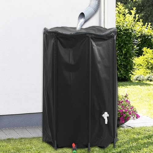 Gecheer Faltbare Regentonne 1000L mit Wasserhahn, Reißfestes PVC Wetterfest Regenwassertank, 2 Wege-Reißverschluss für Regenwassersammlung Gartenbewässerung Auto-/Haustierwäsche, Black
