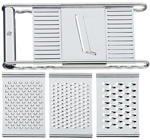 WMF Gourmet Gemüsereibe 12 x 18 cm, Küchenreibe Edelstahl mit 4 Aufsätzen zum Hobeln, Multireibe, Raspeln, Reiben und Schneiden, Kartoffelreibe, Gurkenhobel