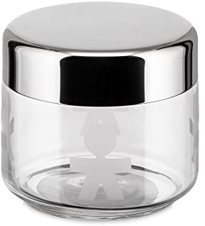 Alessi AKK35 GIROTONDO Küchendose aus Glas mit abgedichtetem Deckel aus Edelstahl, Ã˜ 8,3cm, H 28cm