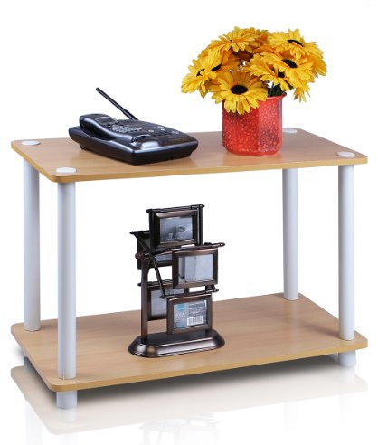 Furinno Turn-N 2-Tier No Tools Tube Shelf/End Table, Single, Beech/White