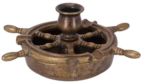 Aschenbecher mit Steuerrad aus brüniertem Messing