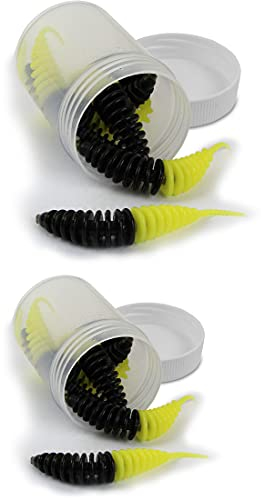 Storfisk fishing & more 15 Feinripp Wurm Kunstköder für Forelle und Barsch aus Weichgummi mit Lamellen, Größen und Aromastoffe erhältlich, schwimmend, Farbe :Schwarz/Gelb (Knoblauch)