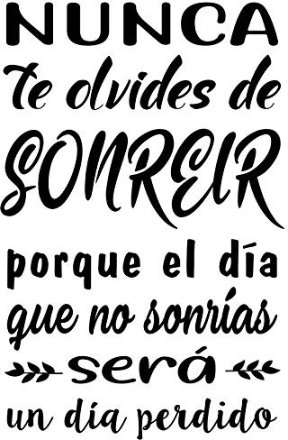 CrisPhy® Frase Vinilo Nunca te olvides de sonreir Vinilos decorativos, Pegatina frases motivadoras para pared. Pegatinas para decorar habitaciones.Vinilos decorativos frases (Alto 46cm por 30cm)