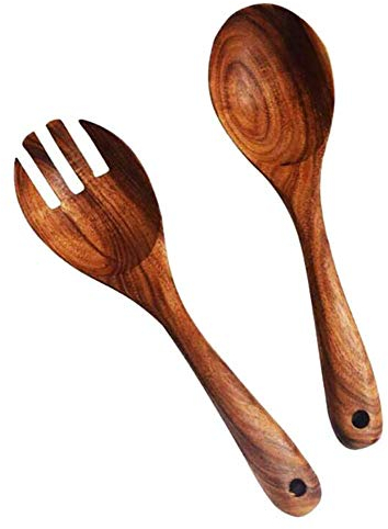 Thursday April Salatbesteck Holz Löffel Gabel Olivenholz 2-teiliges Holzbesteck Salatgabel Salatlöffel Küchenhelfer Olivenholz