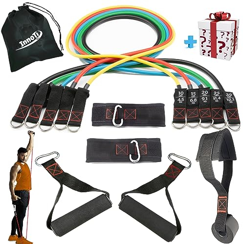 InnoTi Bande Elastiche Resistenza per Bodybuilding - Cavi Palestra per Allenamento a Casa - Elastici Palestra Fitness in Lattice - Maniglie e Cavigliere Imbottite e Ancoraggio per Porte - 100 e 150 Lb
