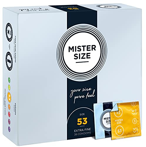 MISTER SIZE Kondome gefühlsecht hauchzart 53mm im 36er Pack/extra dünn & extra feint/Kondom aus 100% Naturkautschuk-Latex in deiner Größe XS - S/natural feeling 36er Condome Packung
