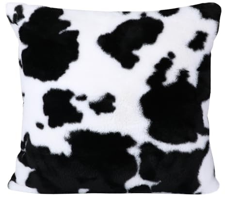 Kuh Muster Wurfkissenbezug Gemütliche Fleece Kissenbezug Dekorative Sofa Couch Kissenbezug Home Decoration für Couch Bett Sofa Bauernhaus Schwarz1