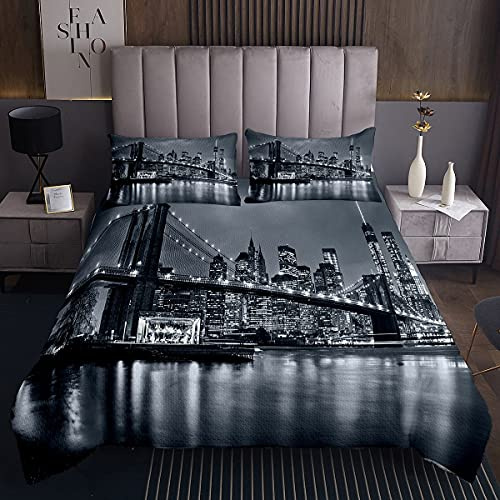 Brooklyn Bridge copriletto trapuntato New York City nero e bianco copertura per letto Famous Town Immagine 2 pezzi Singolo
