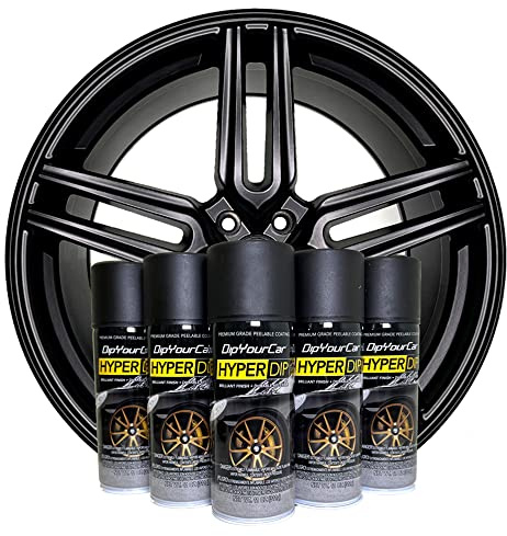 DipYourCar HyperDip Wheel Paint Kit, DIY Set of Rim Paint, Sprayable Automotive Dip Coat, Peelable Protection for Car Rims, Metallic Satin Coat Spray - (Shadow Black)