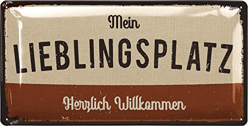 LANOLU Schild Lieblingsplatz Outdoor - LIEBLINGSPLATZ SCHILD Garten - Deko Schilder Garten, Gartendeko Vintage Schilder Metall - Retro Blechschild 17x34 cm